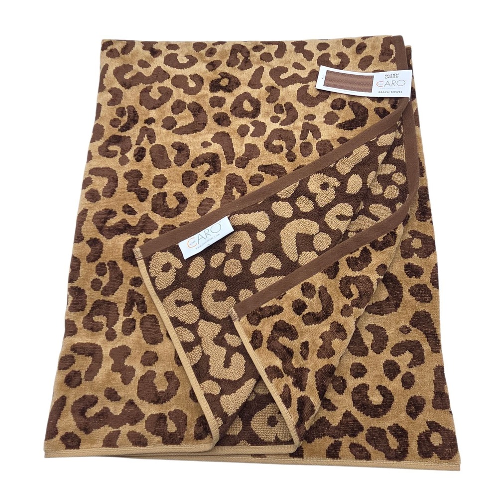 Caro Home Leopard Print Beach Towel Absorbent Tan Brown Quick Dry 36x68 Pool Spa